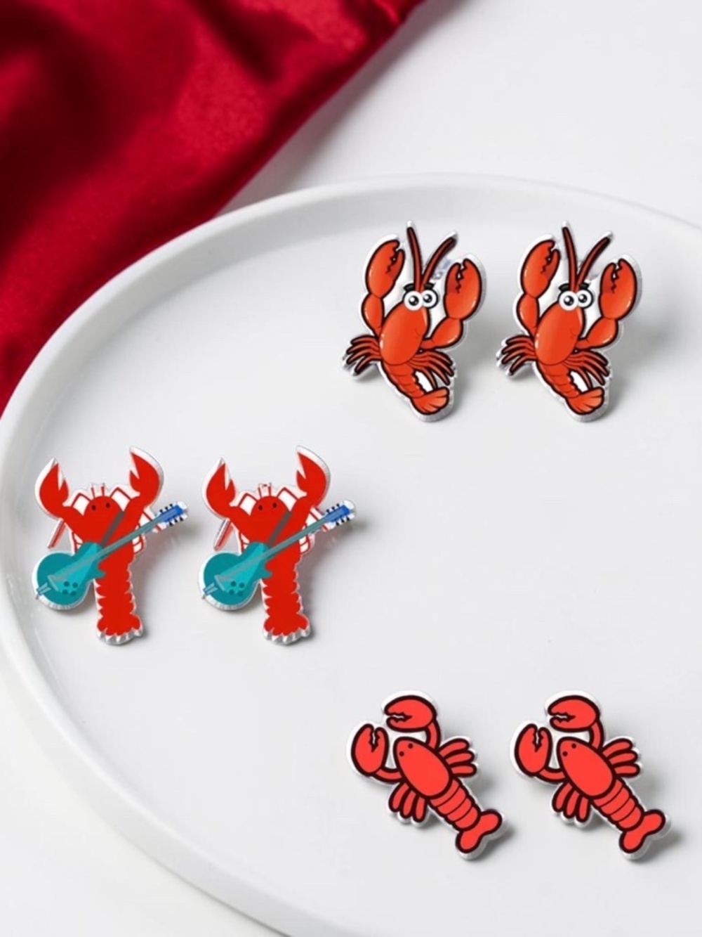 Crawfish Stud Earrings Louisiana Mardi Gras Acrylic Cute Small NWT